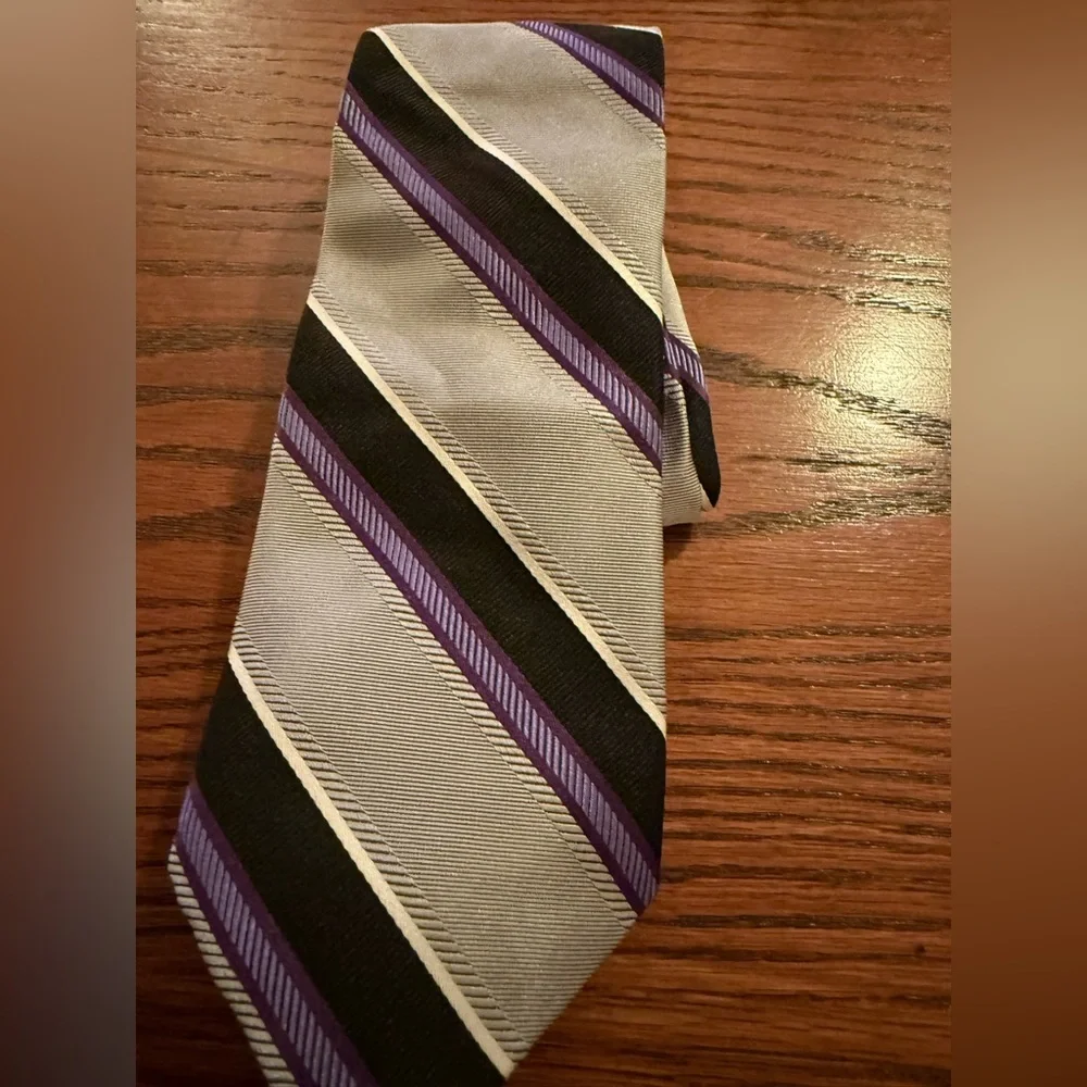 Wilkes bashford Purple and Black Striped Tie